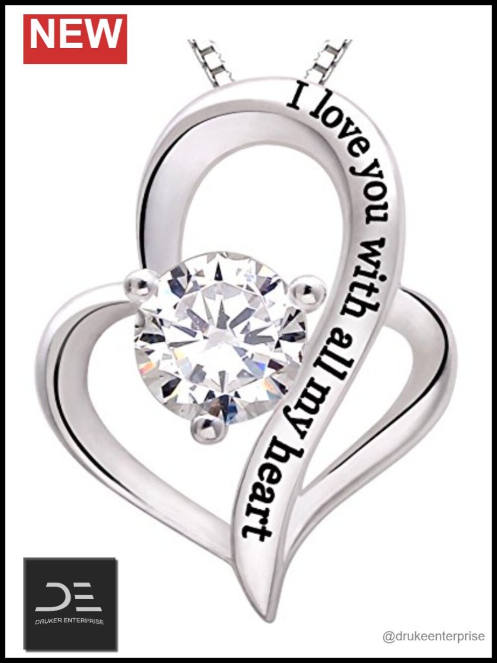Sterling Silver I Love You Heart CZ Pendant Necklace
